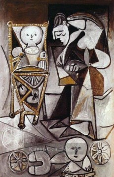 Frau qui dessine entouree ses enfants 1950 kubist Pablo Picasso Ölgemälde